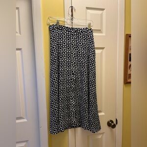 Talbots Navy and White Patterned Skirt Button Front Midi Lined Polka Dot